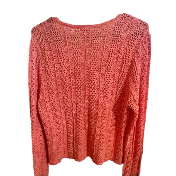 🏷️Sundance Leiela Pointelle Cardigan Sweater Coral Pink Cotton Modal Large 🏷️ - Picture 2 of 9